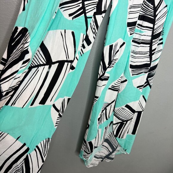 Trina Turk Aqua and Black Leaf Print Swim Coverup - Picture 4 of 9